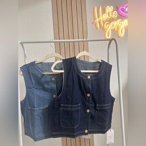 Denim Sleeveless Button-Down Blouse